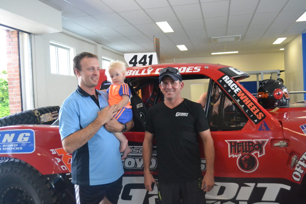 Glenn Hansen with Billy Geddes on the day he drove his car into the gym at Vector Health's open day!